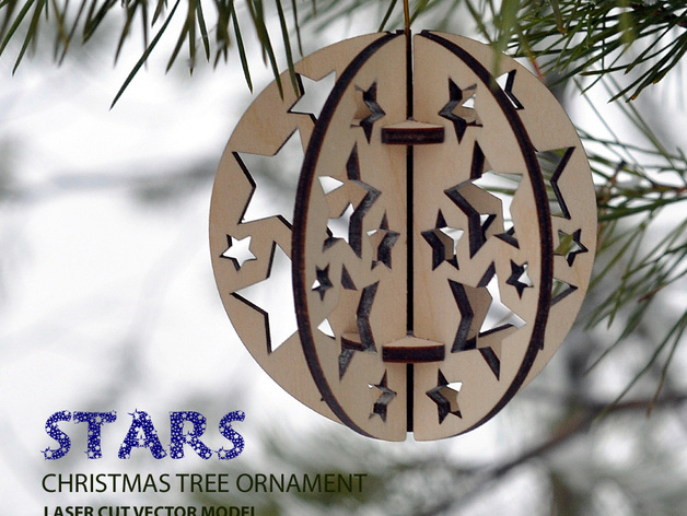 طرح گوی ستاره ای برای تزیین درخت کریسمس مناسب برای استفاده در دستگاه های cnc چوب و cnc لیزر - stars christmas tree ball ornament dxf file