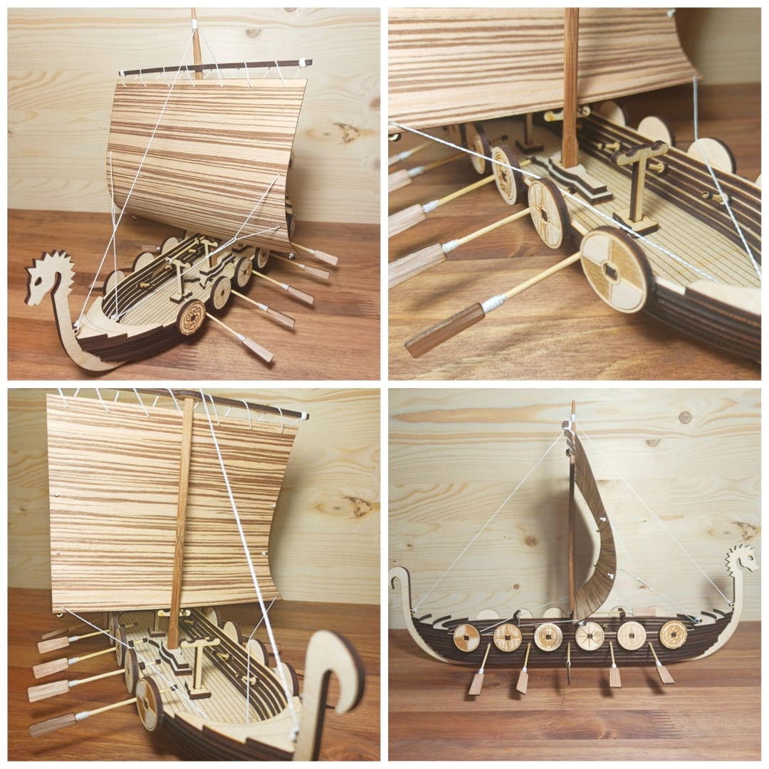 طرح کشتی وایکینگ چوبی طرح رخ مناسب برای استفاده در دستگاه های cnc چوب و cnc لیزر - laser cut rook wooden viking ship cdr file