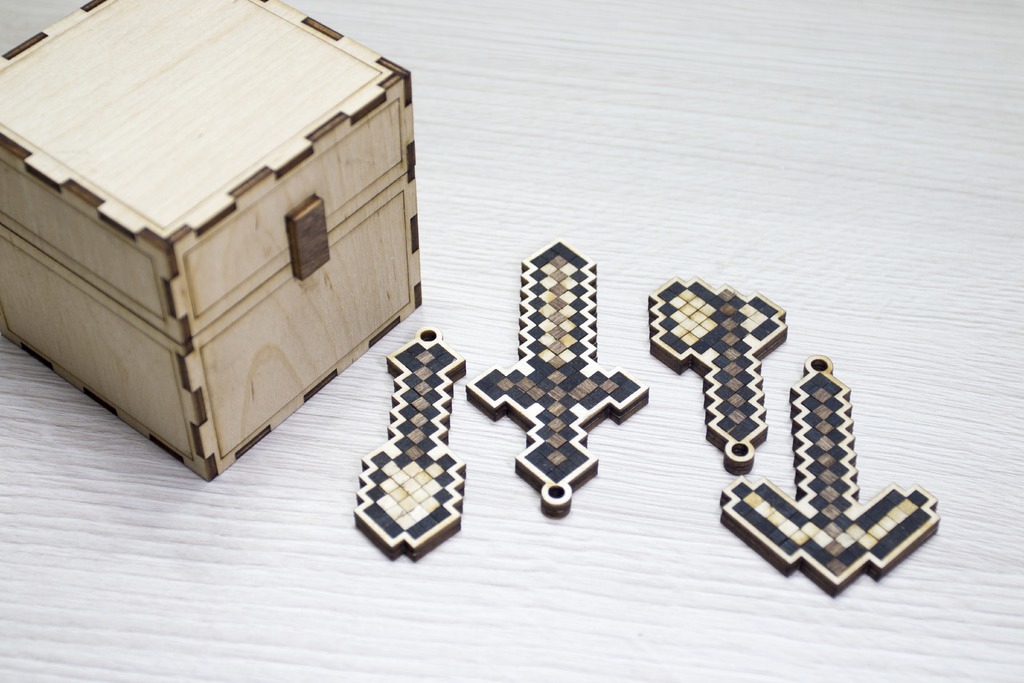 طرح جاکلیدی ماینکرافت با ضخامت ۳ میلی‌متر مناسب برای استفاده در دستگاه های cnc چوب و cnc لیزر - laser cut minecraft keychains 3mm dxf file