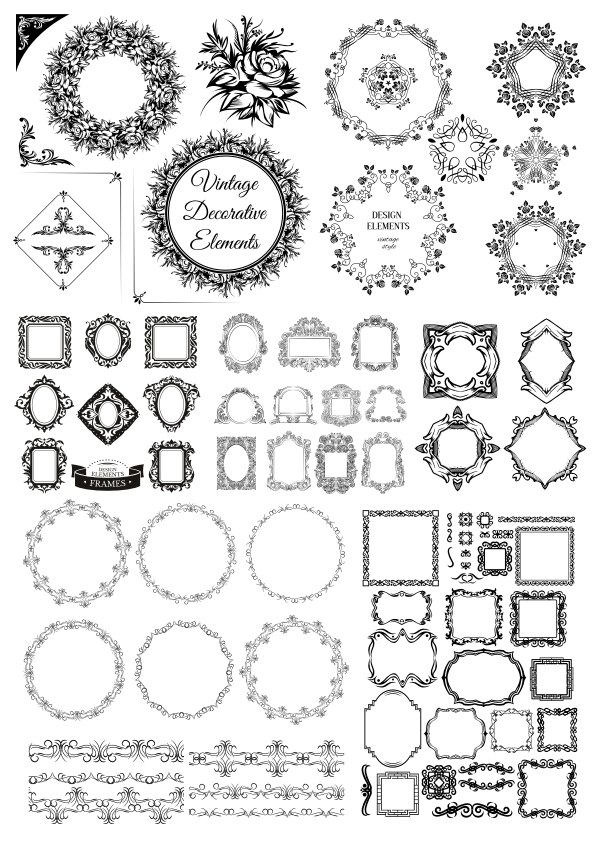 طرح المان های تزئینی قدیمی مناسب برای استفاده در دستگاه های cnc چوب و cnc لیزر - vintage decorative elements cdr file