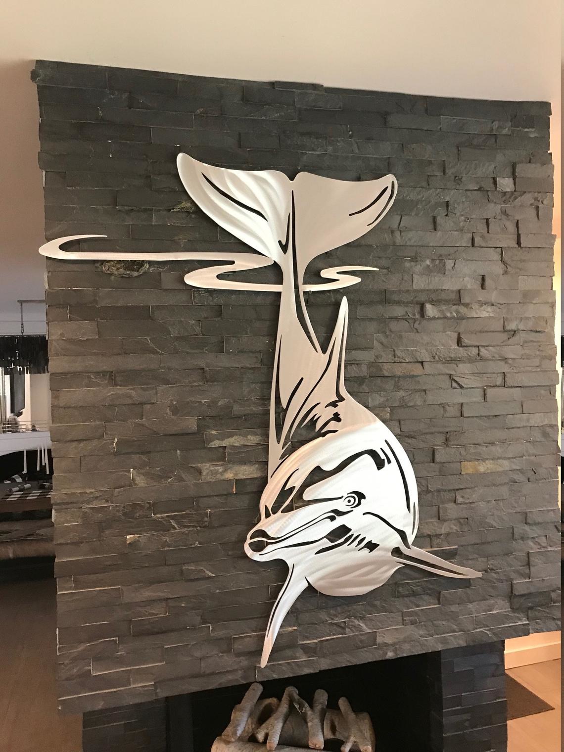 طرح دلفین برای دکور دیوار مناسب برای استفاده در دستگاه های cnc چوب و cnc لیزر - laser cut dolphin wall decor cdr file
