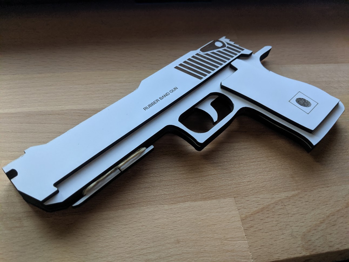 طرح تپانچه با کش چوبی و فرمت مناسب برای استفاده در دستگاه های cnc چوب و cnc لیزر - laser cut wooden rubber band pistol dxf file