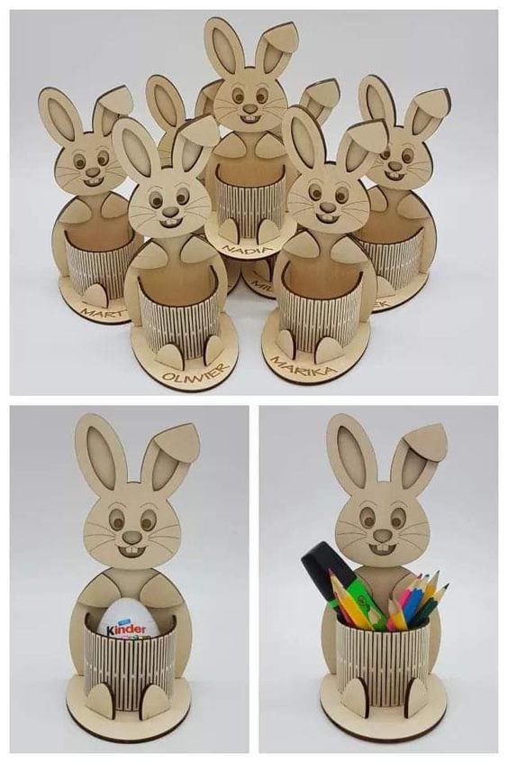 طرح جا تخم مرغی خرگوشی مناسب برای استفاده در دستگاه های cnc چوب و cnc لیزر - laser cut bunny egg holder cdr file