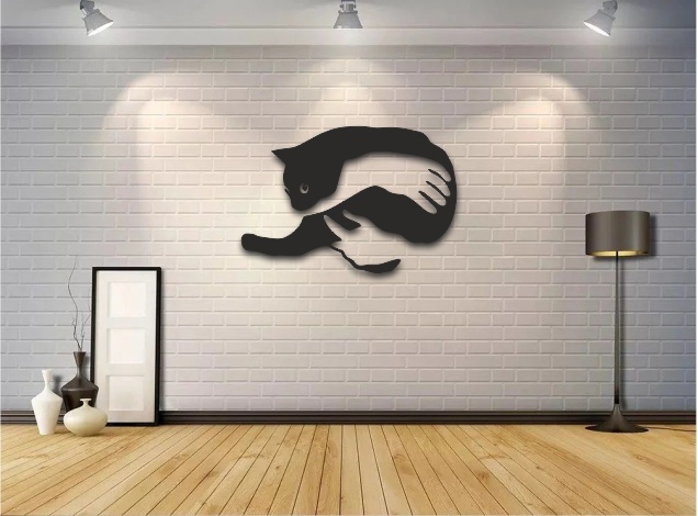 طرح هنری دیواری گربه مناسب برای استفاده در دستگاه های cnc چوب و cnc لیزر - laser cut cat wall art cdr file