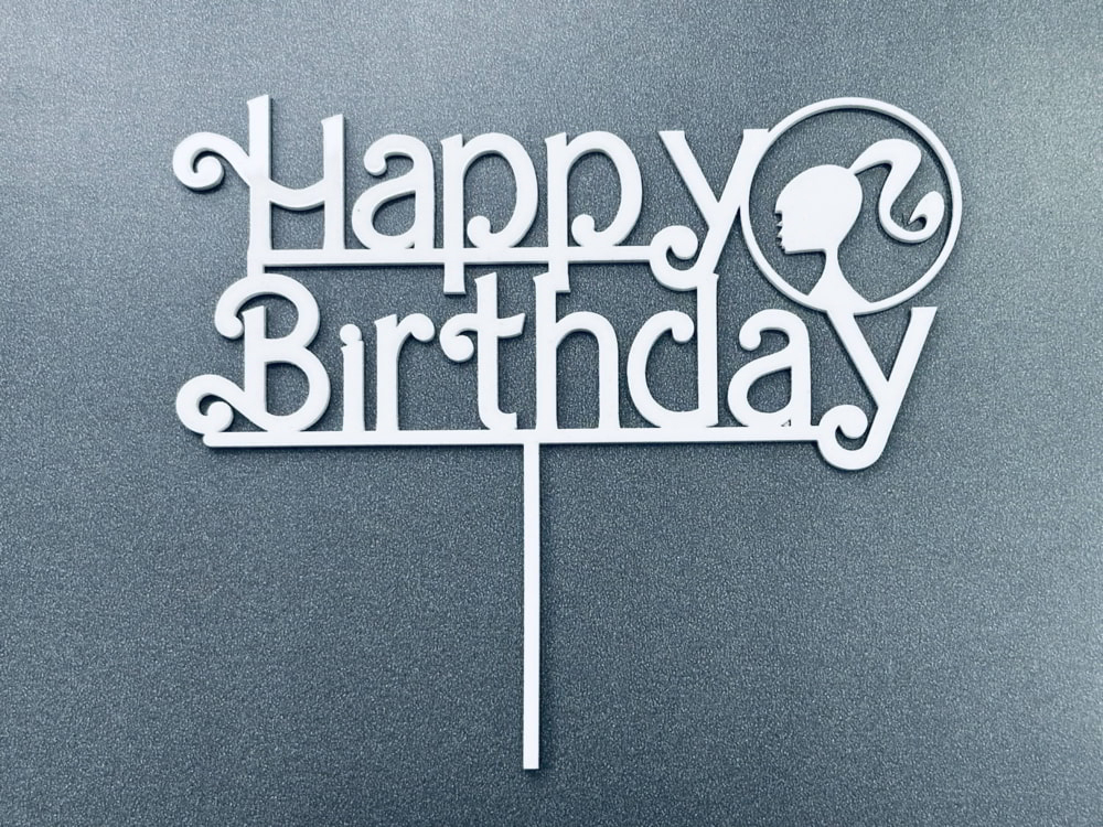 طرح رویه کیک تولدت مبارک دختر مناسب برای استفاده در دستگاه های cnc چوب و cnc لیزر - laser cut girl happy birthday cake topper cdr file