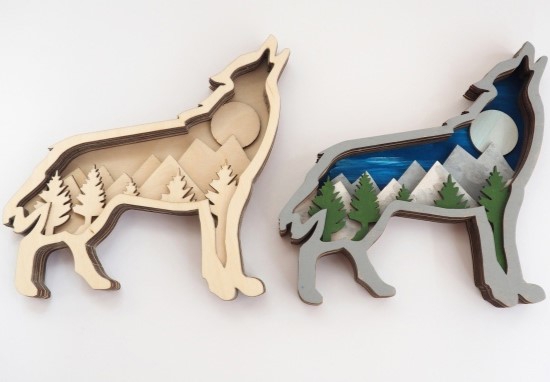 طرح سه بعدی گرگ چوبی مناسب برای استفاده در دستگاه های cnc چوب و cnc لیزر - laser cut wooden wolf 3d layered art cdr file