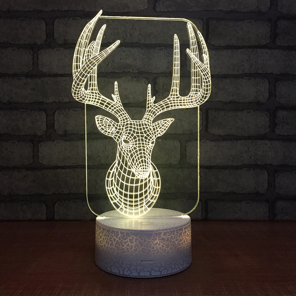 طرح چراغ تزئینی کریسمس سه بعدی طرح سر گوزن مناسب برای استفاده در دستگاه های cnc چوب و cnc لیزر - laser cut deer head christmas decor 3d illusion lamp cdr file
