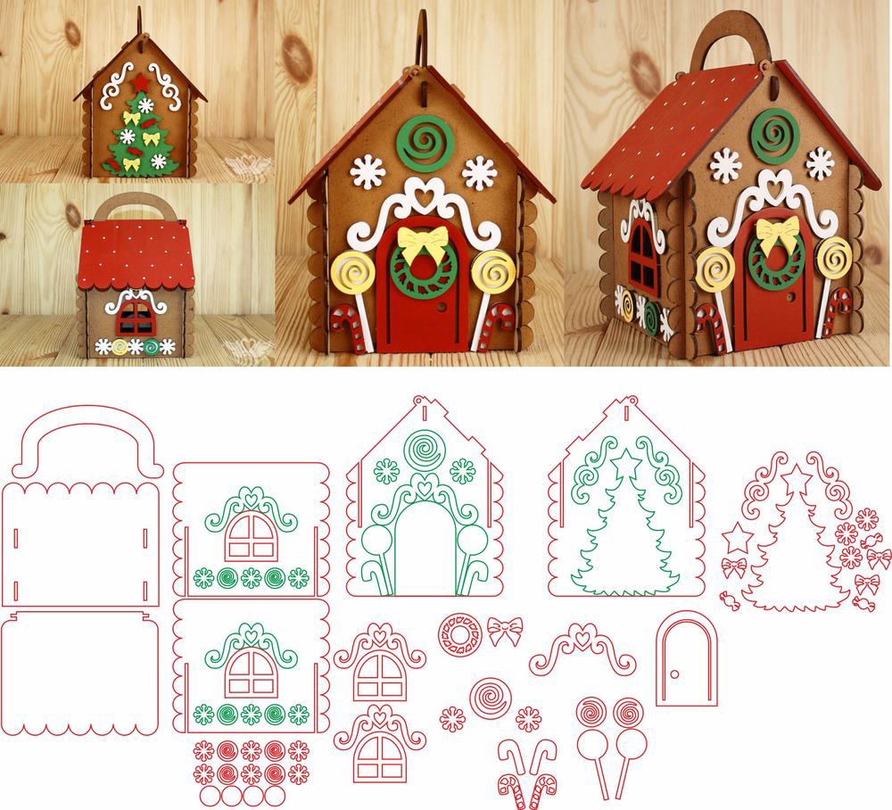 طرح خانه شیرینی زنجفیلی مناسب برای استفاده در دستگاه های cnc چوب و cnc لیزر - laser cut gingerbread house cdr file