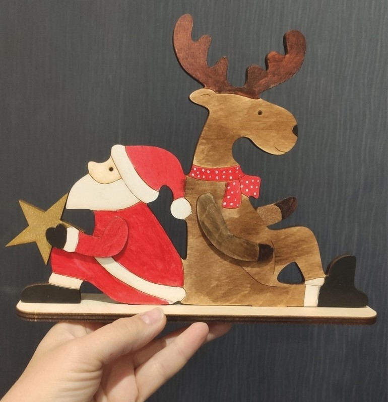 طرح گوزن شمالی بابانوئل کریسمس مناسب برای استفاده در دستگاه های cnc چوب و cnc لیزر - laser cut christmas santa claus reindeer cdr file