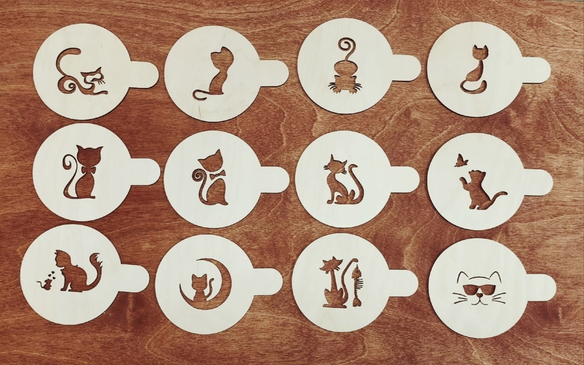 طرح زیربشقابی چوبی گربه بامزه مناسب برای استفاده در دستگاه های cnc چوب و cnc لیزر - laser cut cute cat wooden placemats cdr file