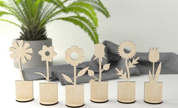 طرح گل و گیاه چوبی مناسب برای استفاده در دستگاه های cnc چوب و cnc لیزر - laser cut wooden flowers plants dxf file