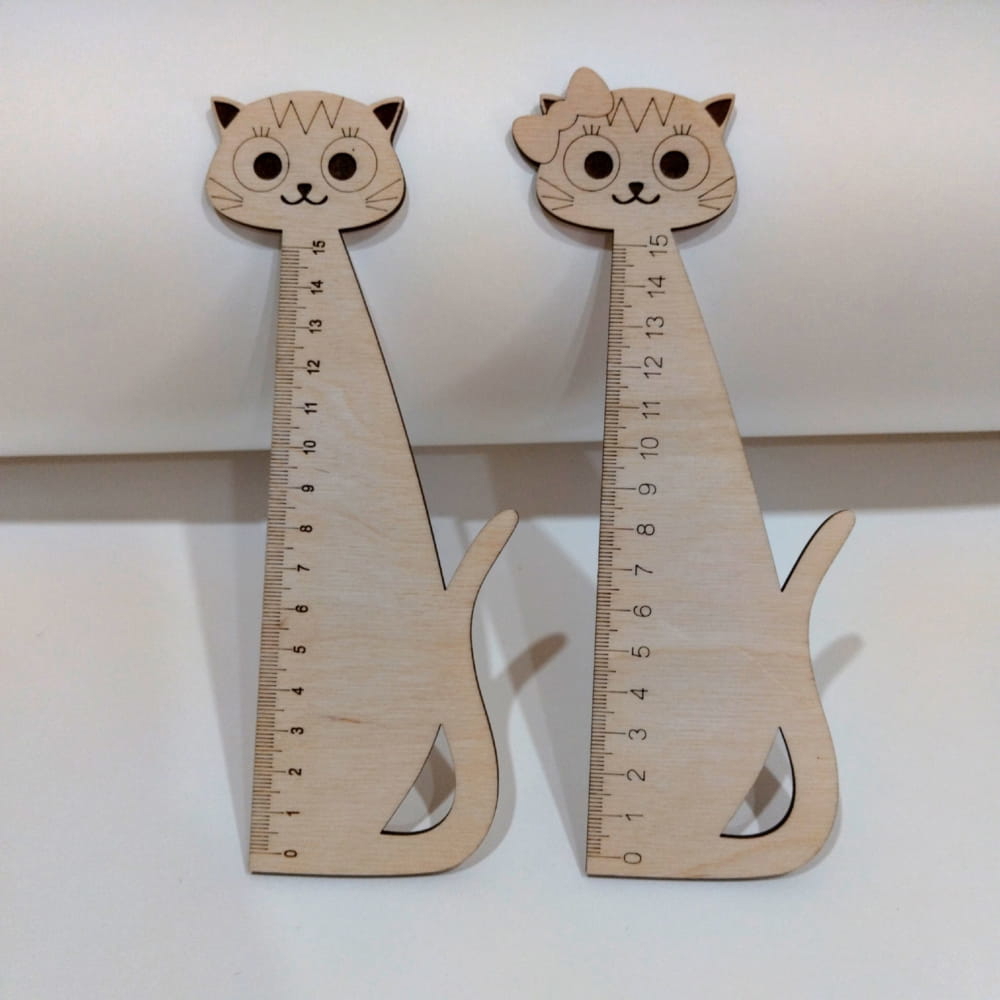 طرح خط کش طرح گربه بامزه مناسب برای استفاده در دستگاه های cnc چوب و cnc لیزر - laser cut cute cat shape ruler cdr file
