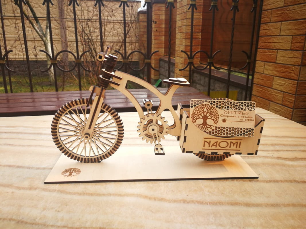 طرح کارت ویزیت جای دوچرخه مناسب برای استفاده در دستگاه های cnc چوب و cnc لیزر - laser cut bicycle business card holder cdr file