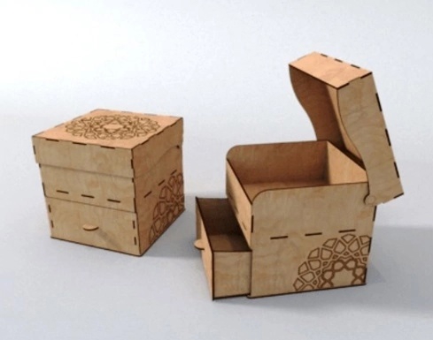 طرح جعبه کادویی به همراه درب و کشو مناسب برای استفاده در دستگاه های cnc چوب و cnc لیزر - laser cut gift box with lid and drawer cdr file