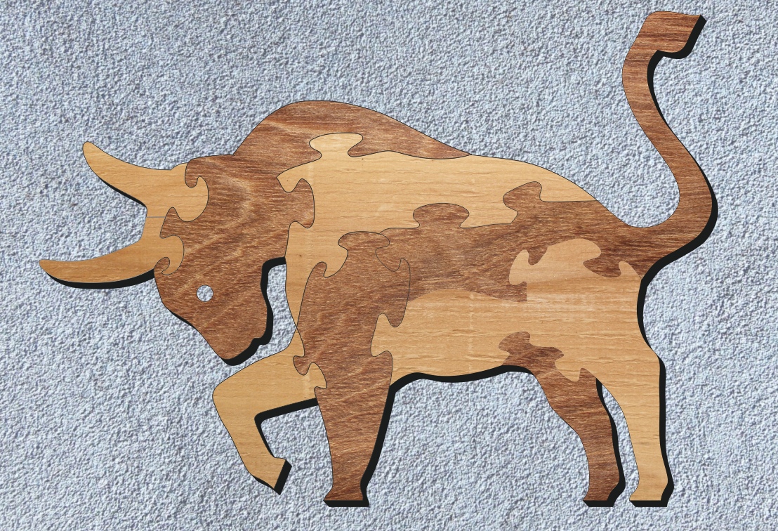 طرح پازل گاو نر مناسب برای استفاده در دستگاه های cnc چوب و cnc لیزر - laser cut bull jigsaw puzzle cdr file
