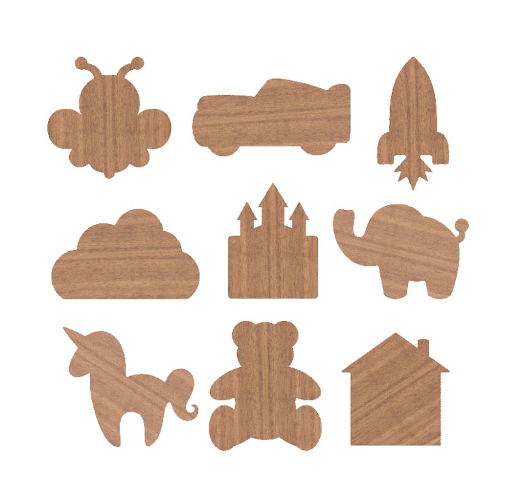 طرح آهنرباهای چوبی برای کودکان مناسب برای استفاده در دستگاه های cnc چوب و cnc لیزر - laser cut wooden magnets for kids cdr file