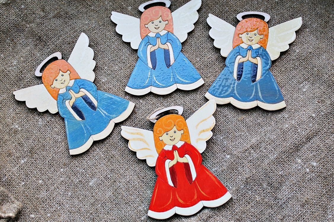 طرح فرشته های کریسمس مناسب برای استفاده در دستگاه های cnc چوب و cnc لیزر - laser cut angels christmas decoration wood cutout cdr file