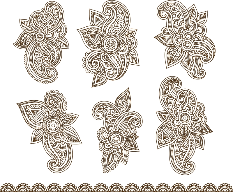 طرح وکتور خالکوبی حنا و بته جقه مناسب برای استفاده در دستگاه های cnc چوب و cnc لیزر - henna mehndi paisley tattoo vector design elements cdr file