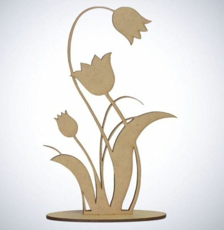 طرح تزیین میز گل لاله ناتمام مناسب برای استفاده در دستگاه های cnc چوب و cnc لیزر - laser cut tulip flower table decor unfinished