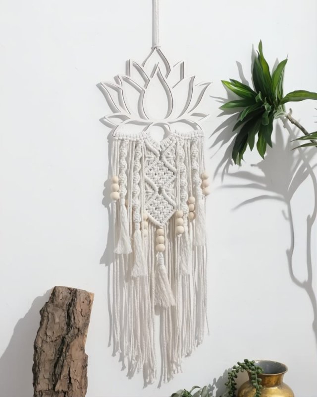 طرح آویز دیواری ماکرومای لوتوس مناسب برای استفاده در دستگاه های cnc چوب و cnc لیزر - laser cut lotus macrame wall hanging