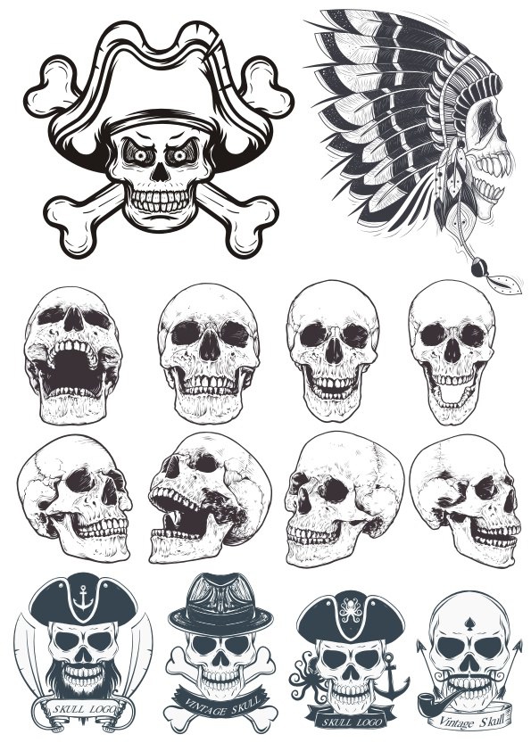 طرح مجموعه وکتورهای جمجمه مناسب برای استفاده در دستگاه های cnc چوب و cnc لیزر - skull vectors collection cdr file