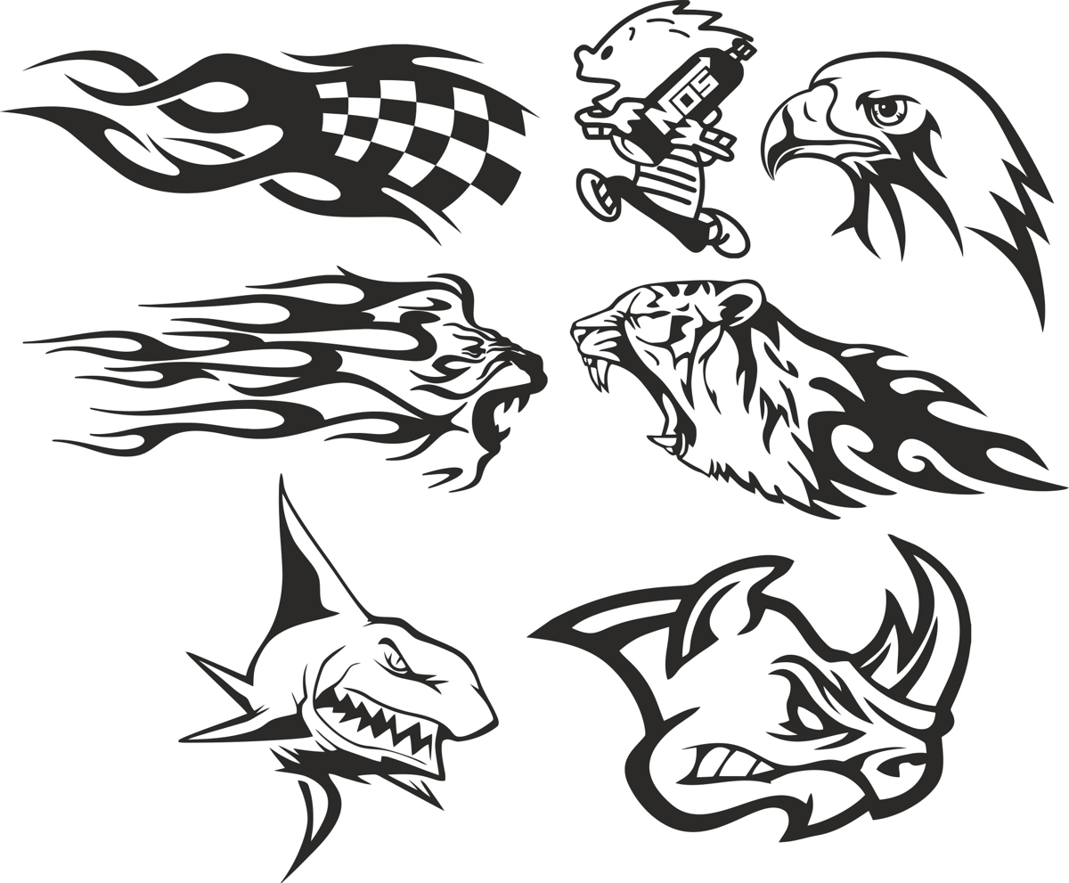 طرح مجموعه برچسب‌های ماشین مناسب برای استفاده در دستگاه های cnc چوب و cnc لیزر - car decals set cdr file