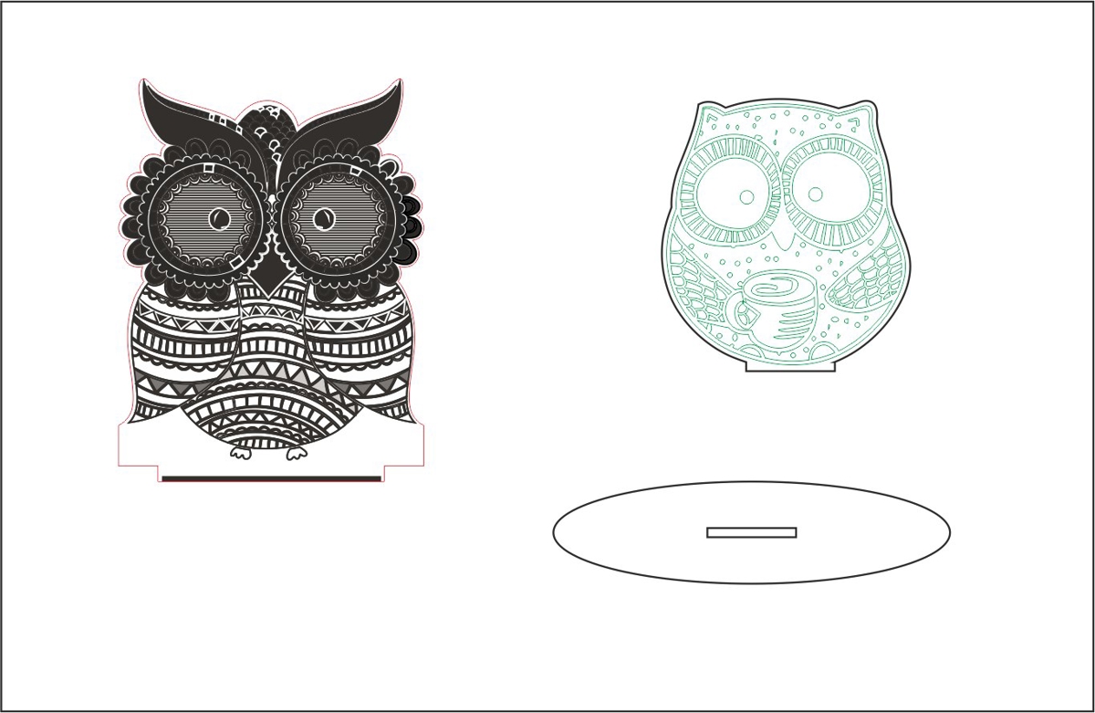 طرح چراغ خواب جغد خواب آلود مناسب برای استفاده در دستگاه های cnc چوب و cnc لیزر - sleepy eyed owl night light cdr file