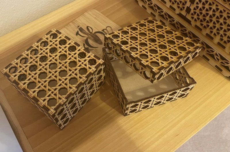طرح جعبه حصیری مناسب برای استفاده در دستگاه های cnc چوب و cnc لیزر - laser cut rattan box