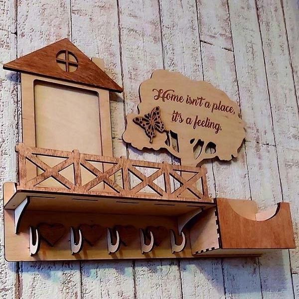 طرح جاکلیدی دیواری چوبی مناسب برای استفاده در دستگاه های cnc چوب و cnc لیزر - laser cut wooden wall mounted key holder