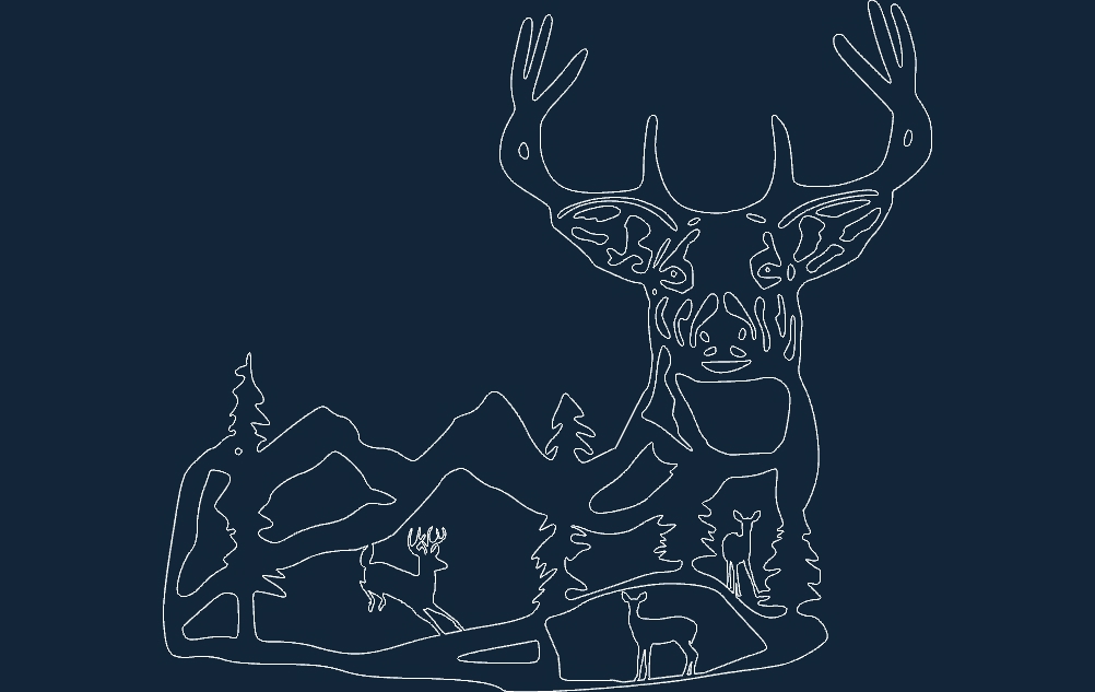 طرح بهترین صحنه گوزن مناسب برای استفاده در دستگاه های cnc چوب و cnc لیزر - deer scene best dxf file