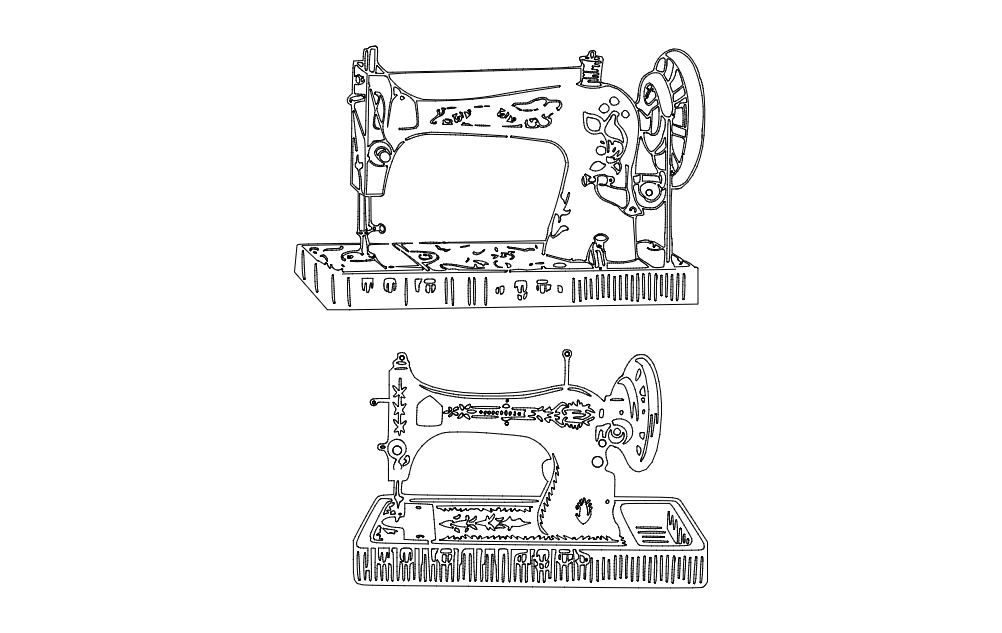 طرح چرخ خیاطی قدیمی مناسب برای استفاده در دستگاه های cnc چوب و cnc لیزر - vintage sewing machine dxf file
