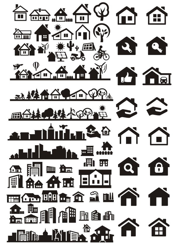 طرح وکتور ساختمان ها و خانه های شهری مناسب برای استفاده در دستگاه های cnc چوب و cnc لیزر - buildings city houses vectors cdr file