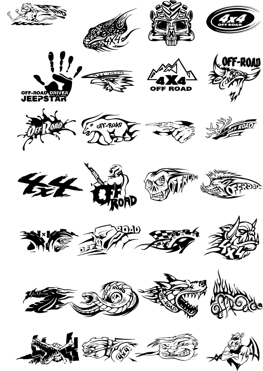 طرح برچسب های کناری آفرود مناسب برای استفاده در دستگاه های cnc چوب و cnc لیزر - off road stickers side decals cdr file