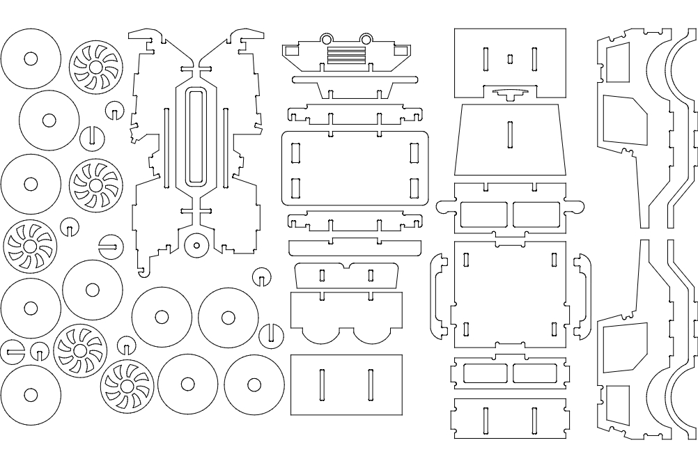 طرح جیپ R با عرض 6 میلی‌متر مناسب برای استفاده در دستگاه های cnc چوب و cnc لیزر - jeep r 6 mm dxf file