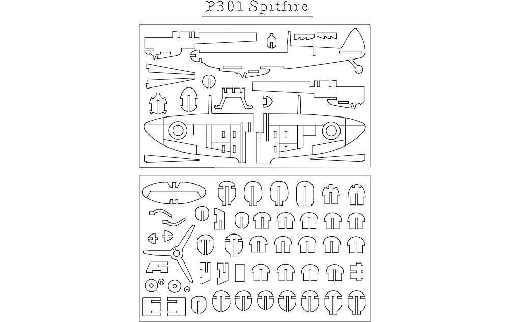 طرح مدل p301 spitfire flat 2 مناسب برای استفاده در دستگاه های cnc چوب و cnc لیزر - p301 spitfire flat 2 dxf file