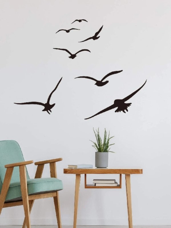 طرح برچسب دیواری طرح مرغ دریایی مناسب برای استفاده در دستگاه های cnc چوب و cnc لیزر - laser cut seagull print wall sticker