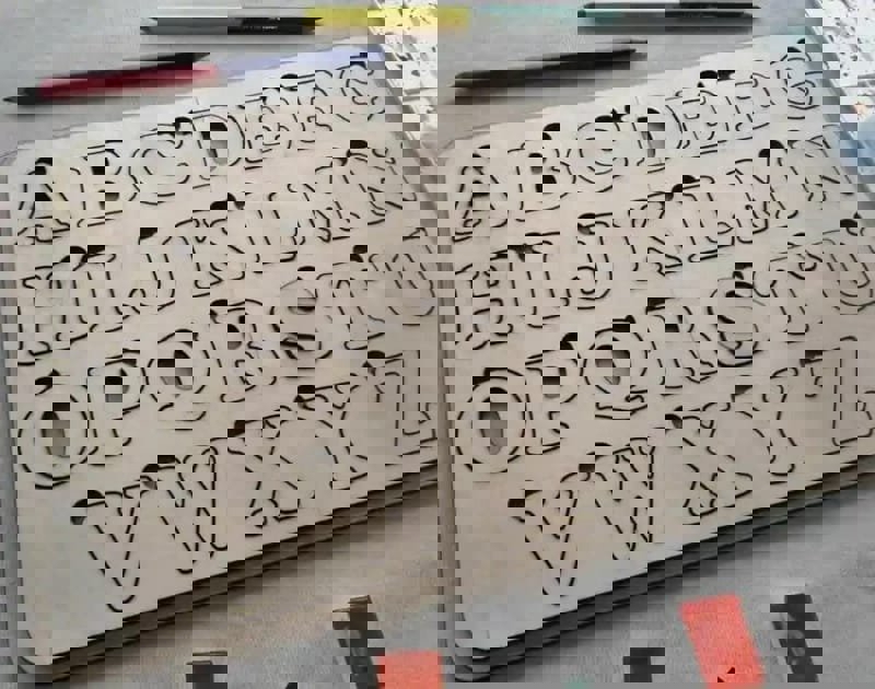 طرح پازل الفبای چوبی ، اسباب بازی آموزشی برای کودکان مناسب برای استفاده در دستگاه های cnc چوب و cnc لیزر - laser cut wooden alphabet puzzle educational learning toys for kids