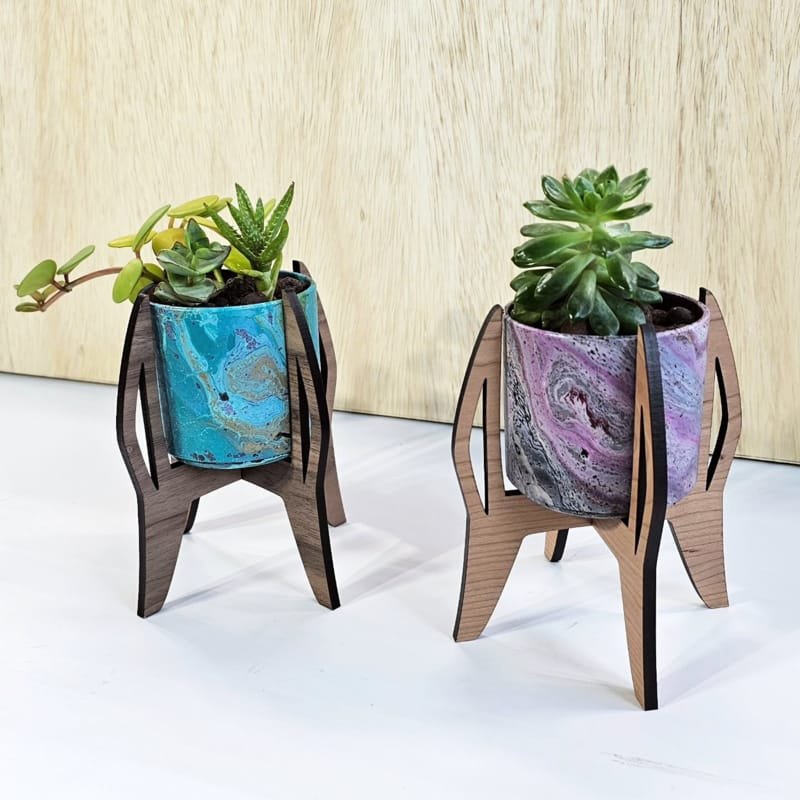 طرح پایه گیاه آپارتمانی چوبی مناسب برای استفاده در دستگاه های cnc چوب و cnc لیزر - laser cut wooden indoor plant stand