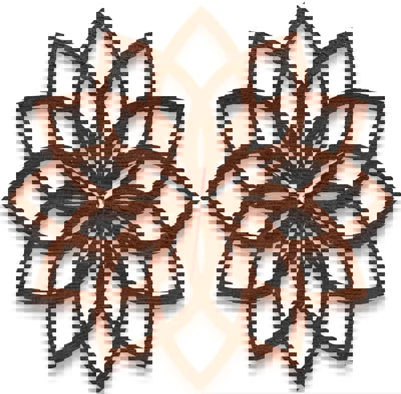 طرح ساعت دیواری به شکل نیلوفر آبی، ساعت دیواری ماندالا (چرخ هستی)، ساعت چوبی طرح گلدار مناسب برای استفاده در دستگاه های cnc چوب و cnc لیزر - laser cut lotus shape wall clock mandala wall clock wooden floral designer clock