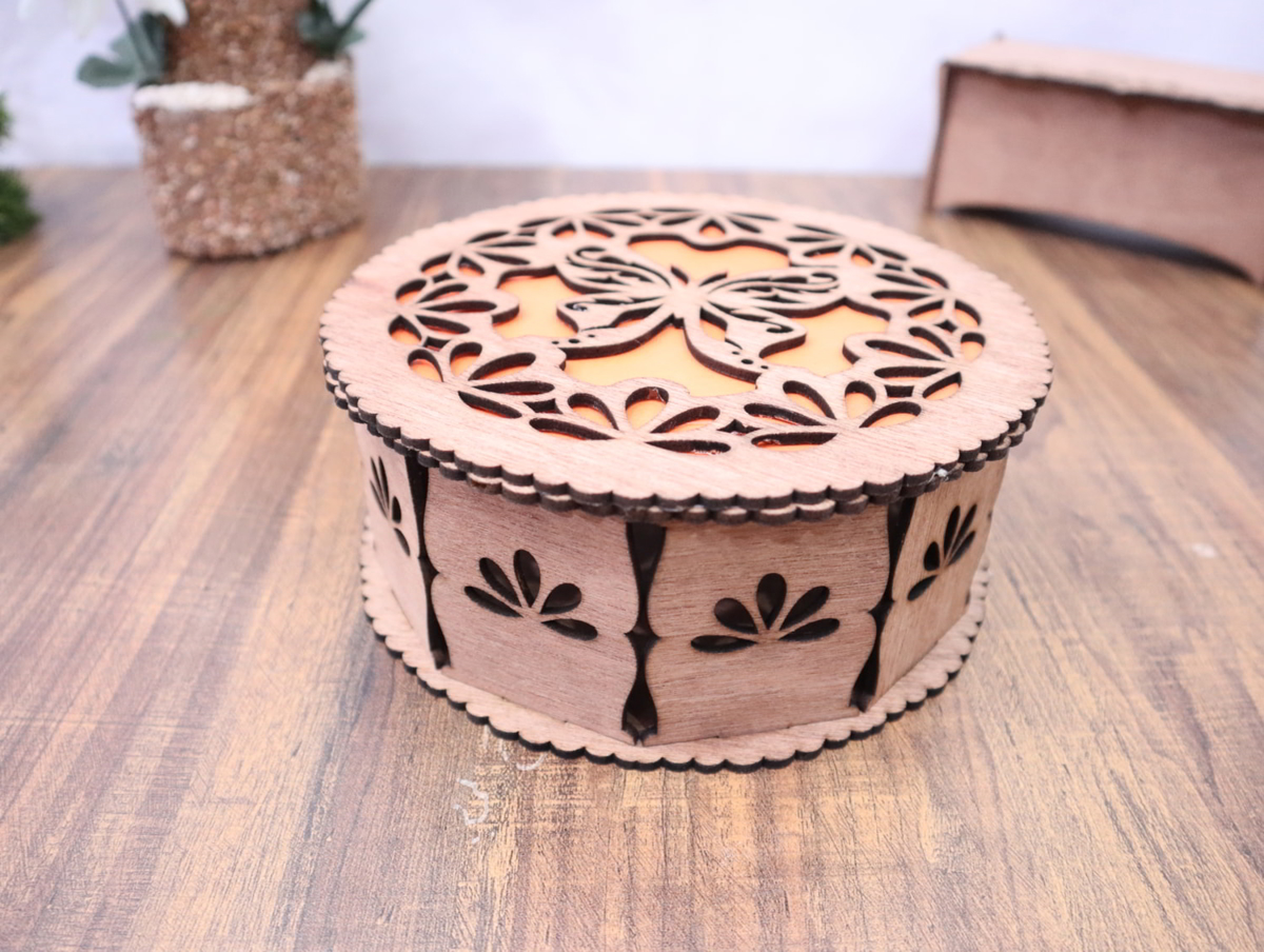 طرح جعبه کادو گرد با ضخامت 3 میلی‌متر مناسب برای استفاده در دستگاه های cnc چوب و cnc لیزر - laser cut round gift box 3mm cdr file