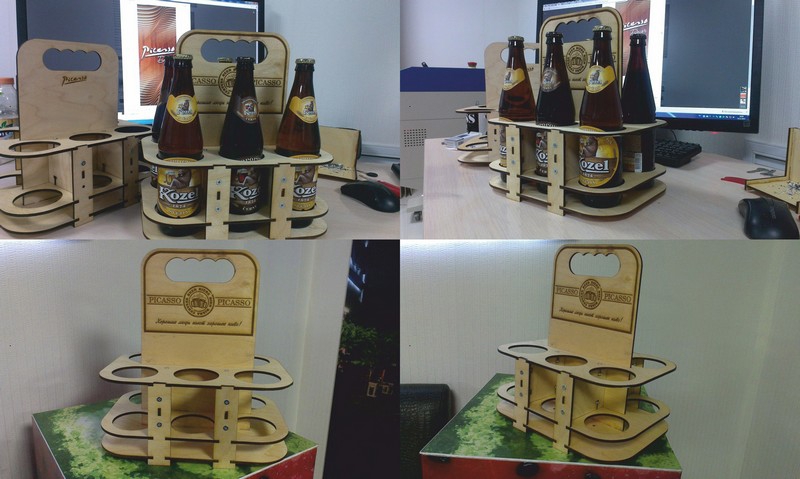 طرح قوطی نوشابه به همراه دسته مناسب برای استفاده در دستگاه های cnc چوب و cnc لیزر - laser cut drink caddy with handle dxf file