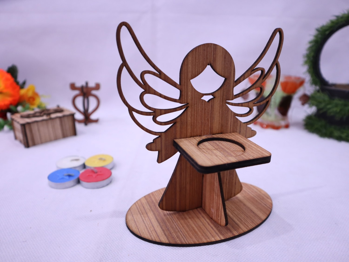 طرح سه بعدی جا شمعی فرشته مناسب برای استفاده در دستگاه های cnc چوب و cnc لیزر - laser cut angel candle holder 3mm cdr file