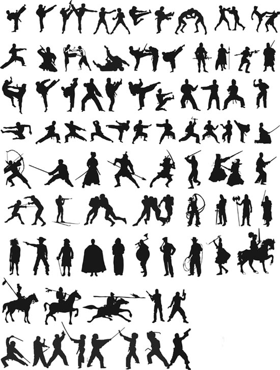 طرح سیلوئت مبارزه مناسب برای استفاده در دستگاه های cnc چوب و cnc لیزر - fighting silhouettes eps file