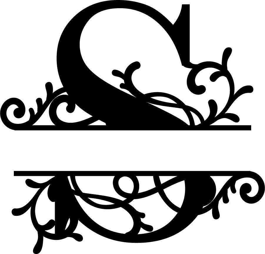 طرح مونوگرام شکفته حرف S مناسب برای استفاده در دستگاه های cnc چوب و cnc لیزر - flourished split monogram s letter eps file