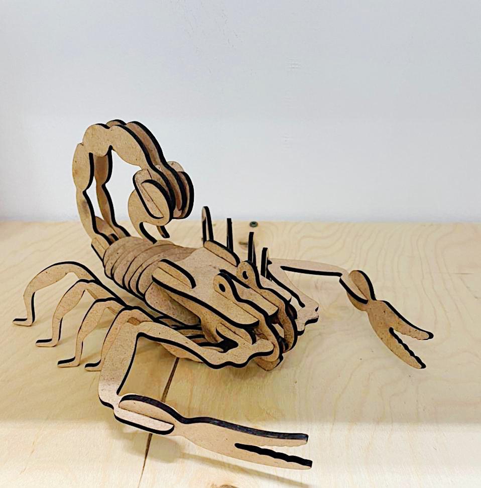 طرح پازل سه بعدی عقرب مناسب برای استفاده در دستگاه های cnc چوب و cnc لیزر - laser cut scorpion 3d puzzle dxf file