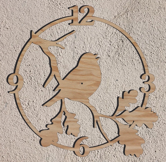 طرح ساعت دیواری پرنده مناسب برای استفاده در دستگاه های cnc چوب و cnc لیزر - laser cut bird wall clock cdr file