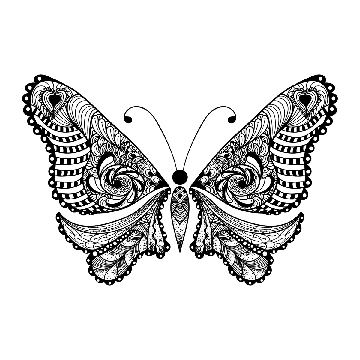 طرح پروانه ذن تانگل مناسب برای استفاده در دستگاه های cnc چوب و cnc لیزر - zentangle butterfly eps file