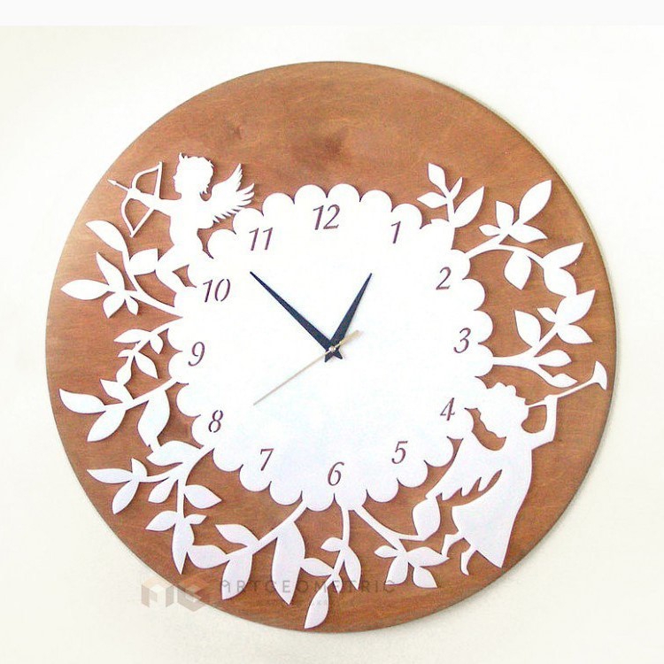 طرح ساعت دیواری طرح کوپید مناسب برای استفاده در دستگاه های cnc چوب و cnc لیزر - laser cut cupid wall clock flowers angels wall decor cdr file