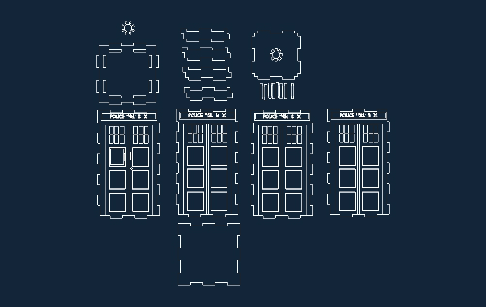 طرح تاردیس مناسب برای استفاده در دستگاه های cnc چوب و cnc لیزر - tardis layout dxf file