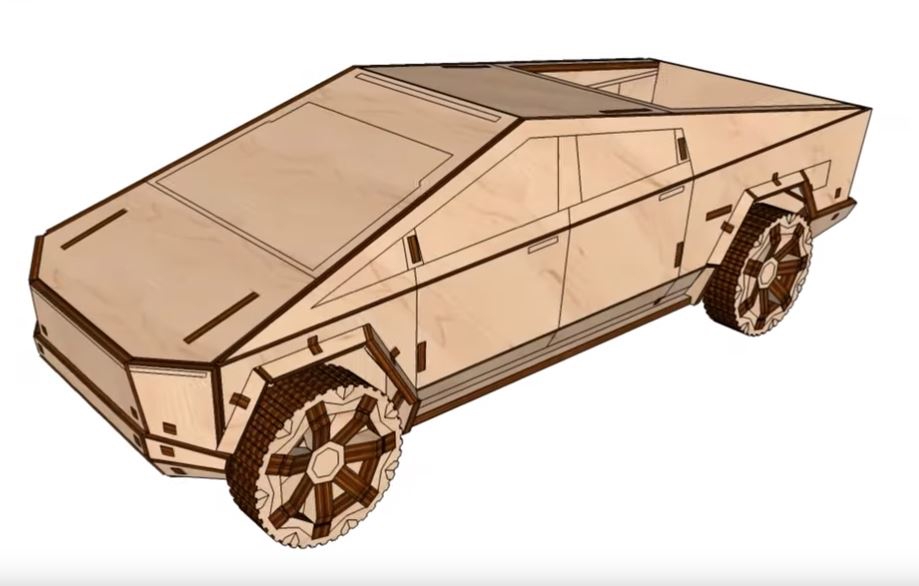 طرح کامیون تسلا مدل S مناسب برای استفاده در دستگاه های cnc چوب و cnc لیزر - laser cut plywood tesla cybertruck template cdr file